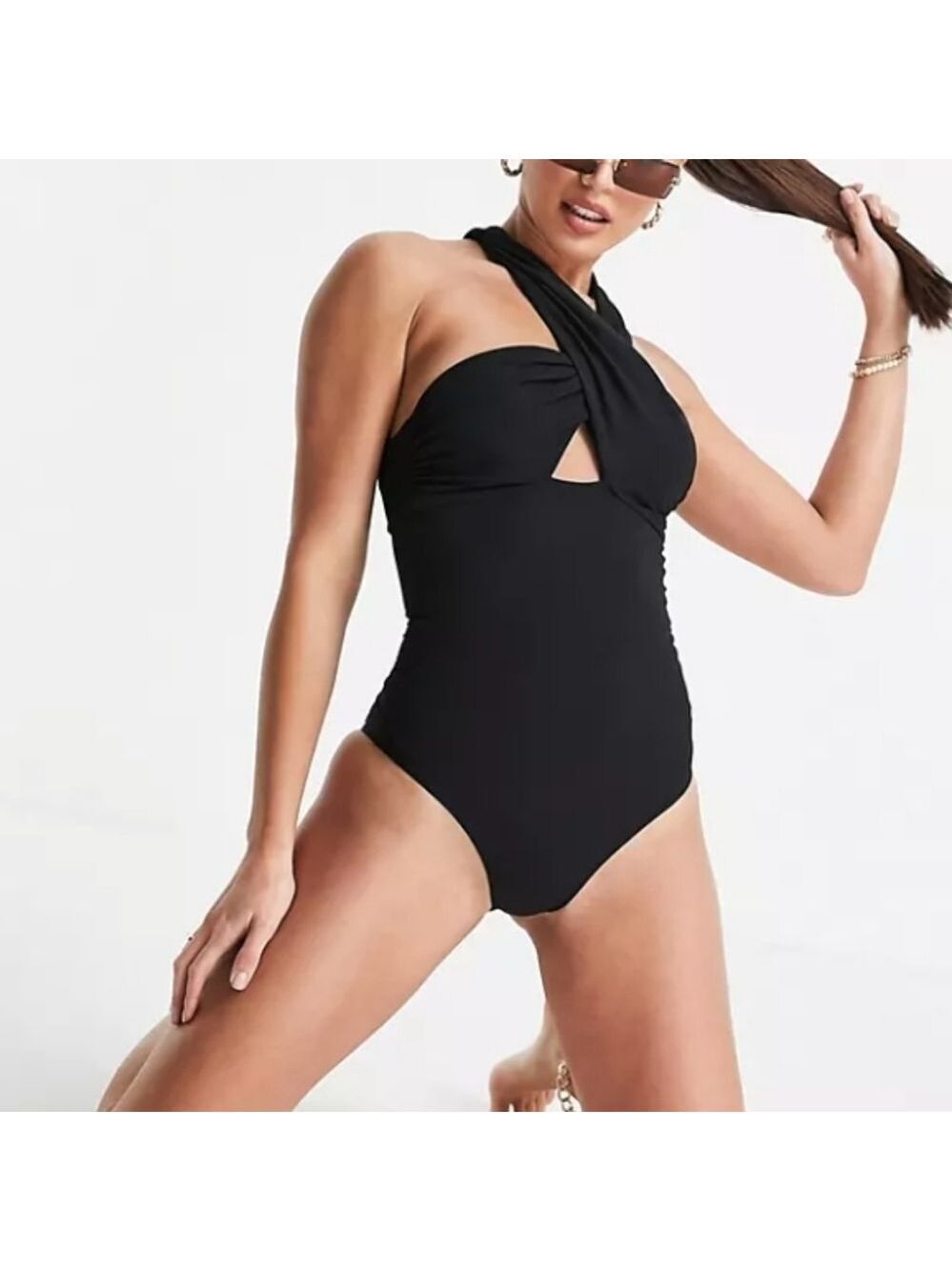 Figleaves Bardot Swimsuit in Black